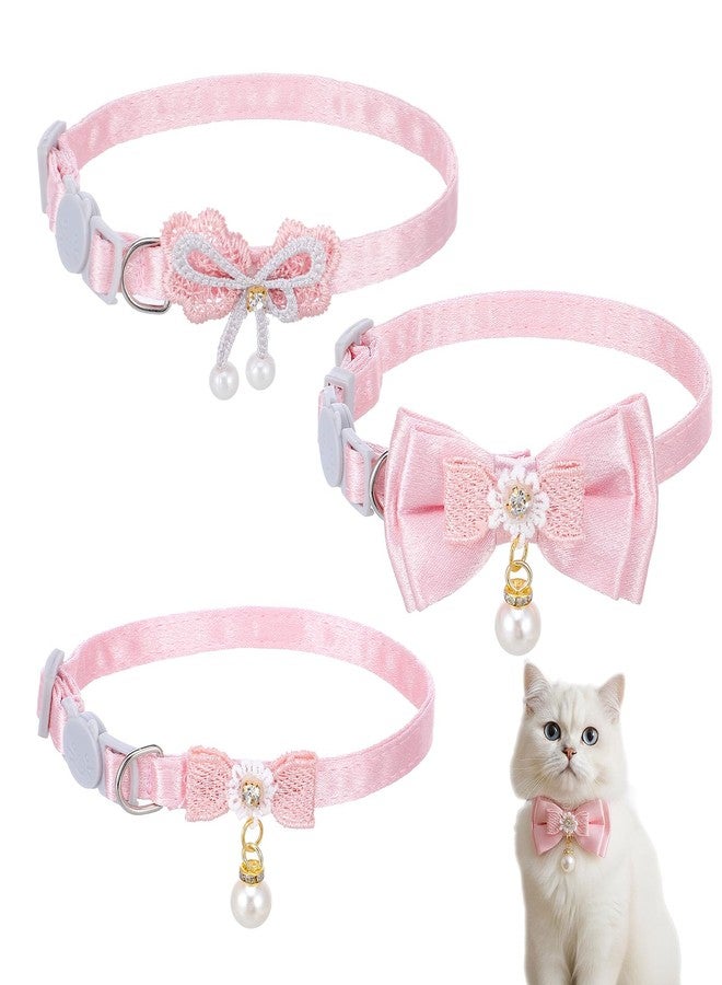 Hpmjz 3Pcs Adorable Cat Collar with Bow, Cute Kitten Collars for Girl Cats Adjustable Pink Cat Bows Breakaway Safety Cats Bowtie Collar Pet Collars with Safety Buckle Soft Necklace with Bowtie for Pet - Image 1